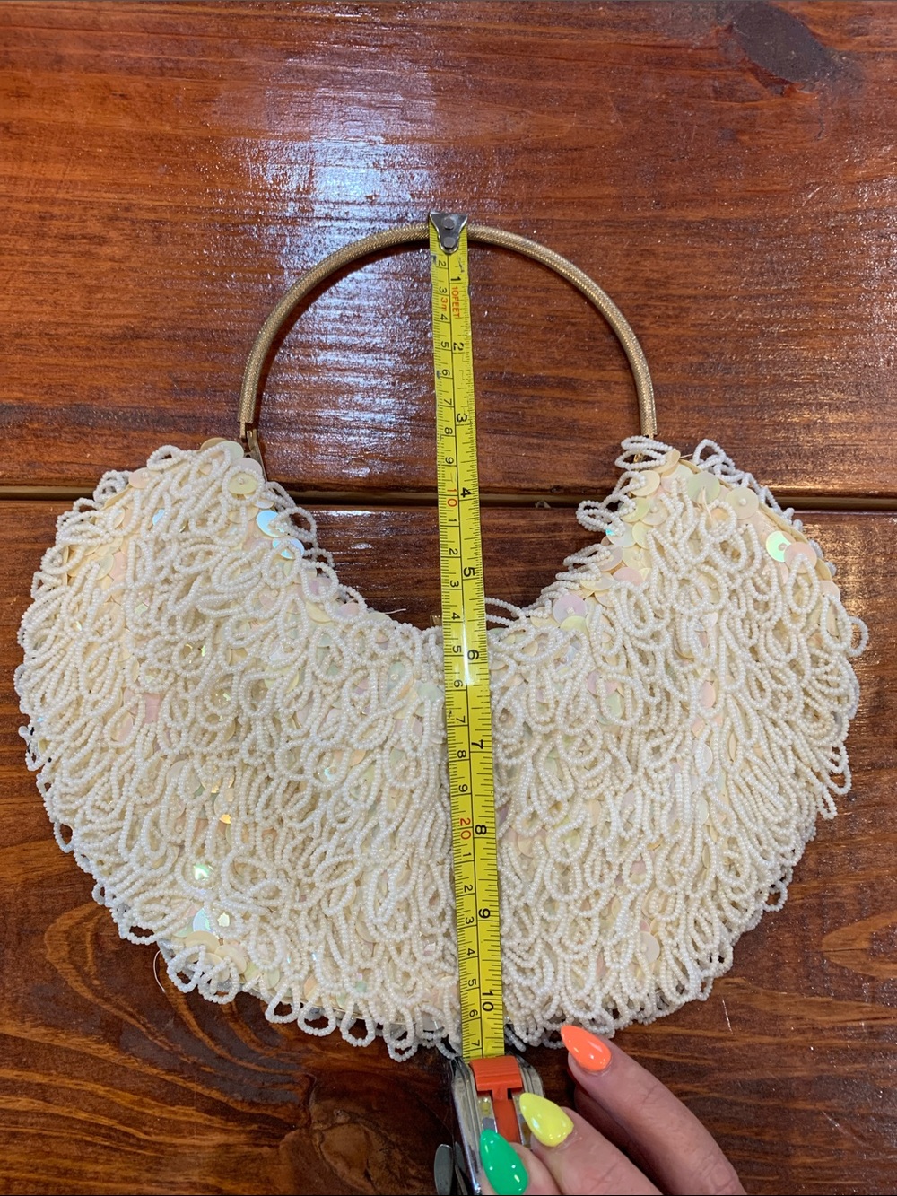 Vintage 1960s Beaded Ring Handle Evening Bag - Picture 17 of 17